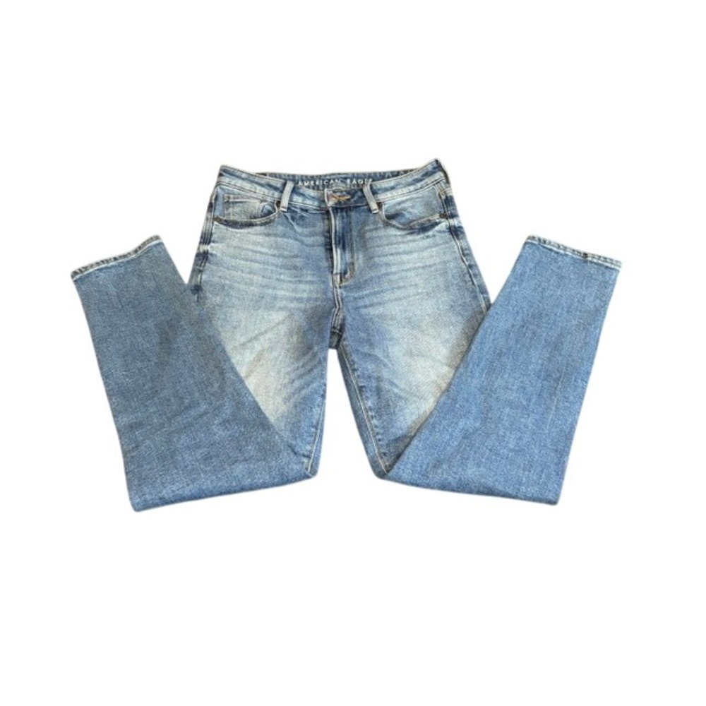 American Eagle Mom Jeans Blue Denim High Waisted Tapered Leg Womens Size 2